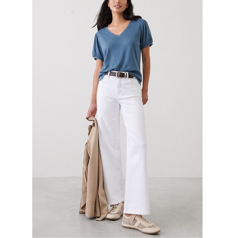 Mod Ref Blue Short Sleeve V-Neck Blouse Top